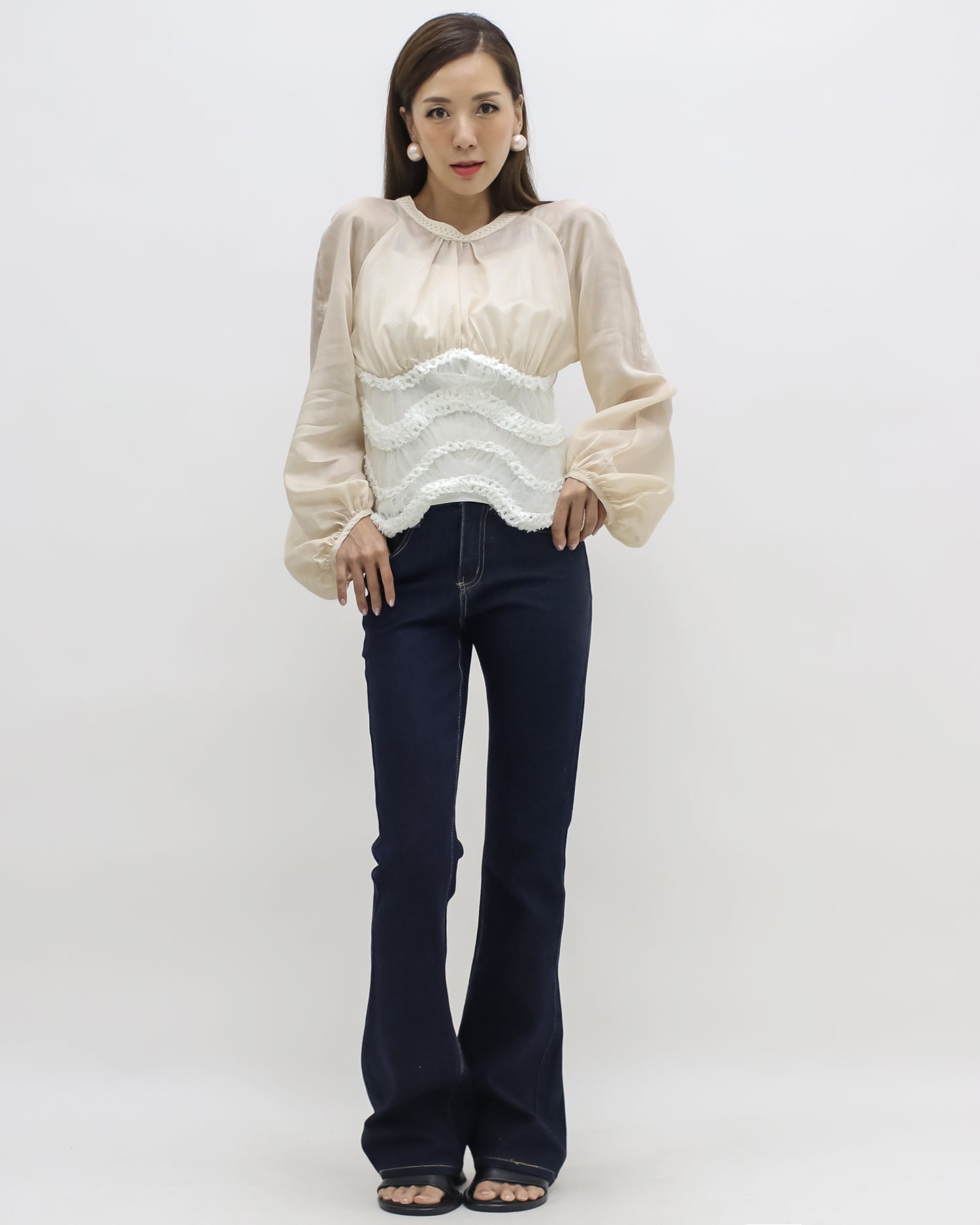 beige mesh with ivory wave hem top *pre-order*