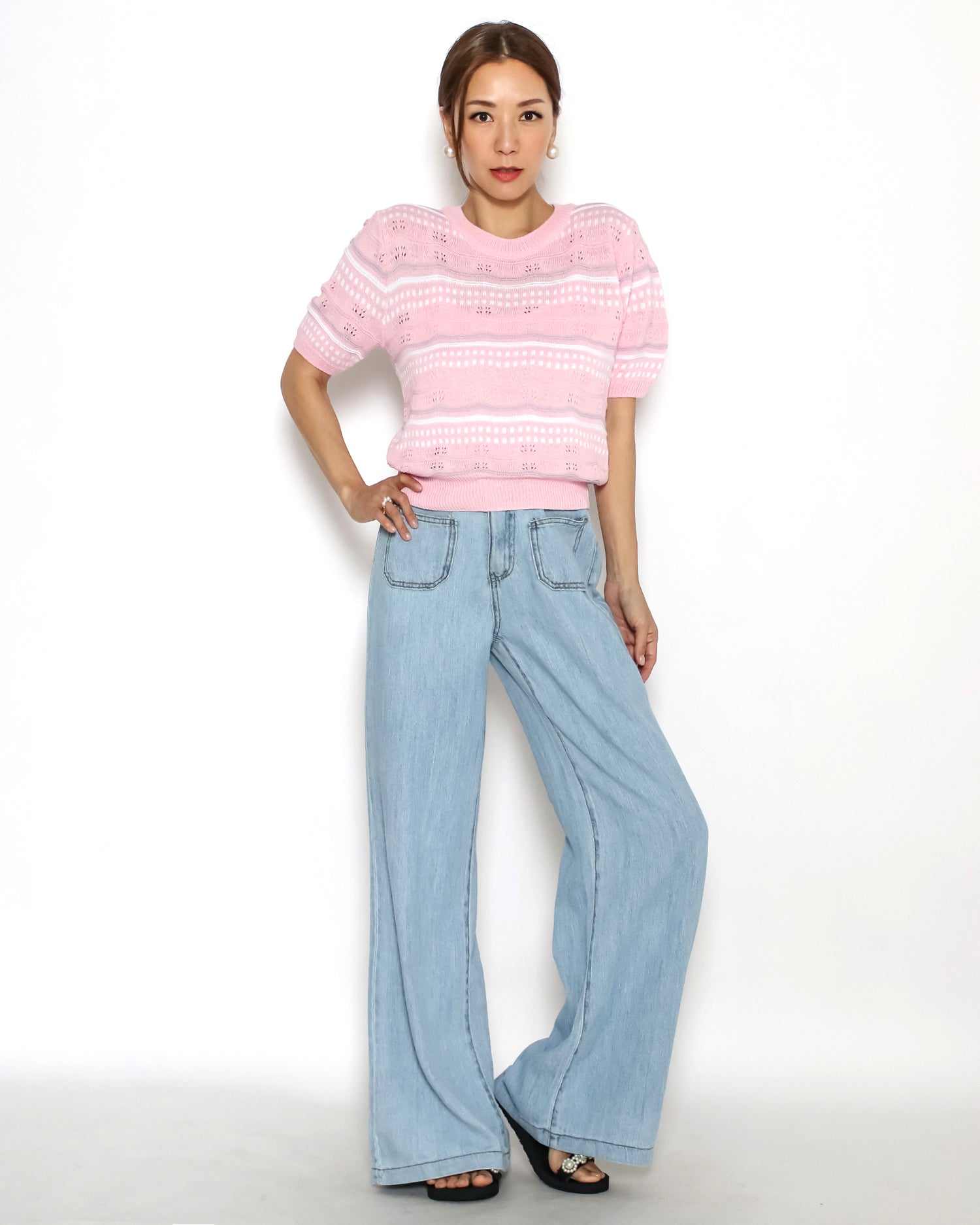 light blue denim pockets front straight leg jeans