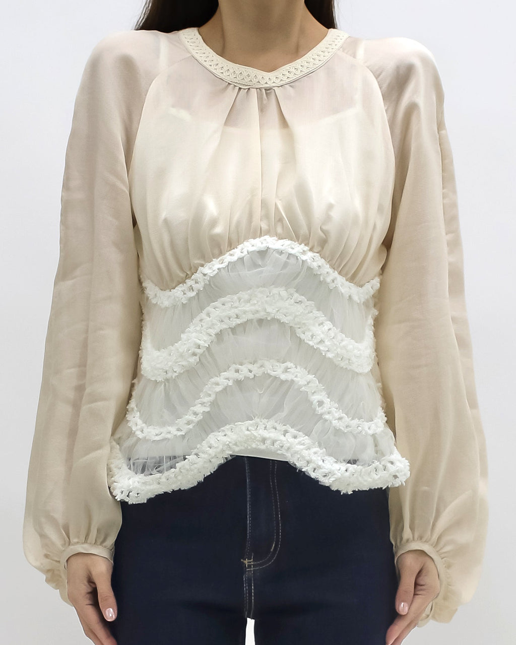 beige mesh with ivory wave hem top *pre-order*