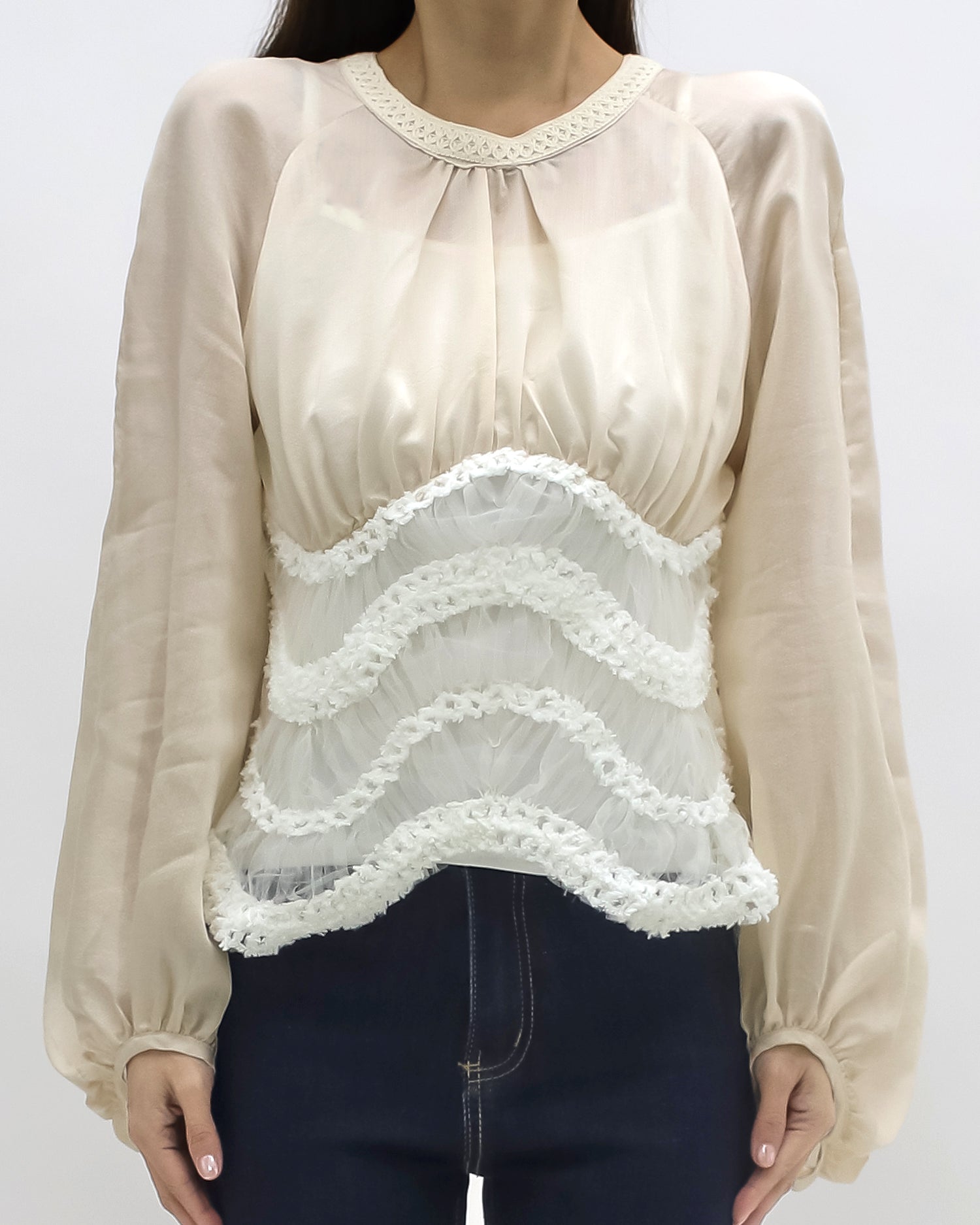 beige mesh with ivory wave hem top *pre-order*