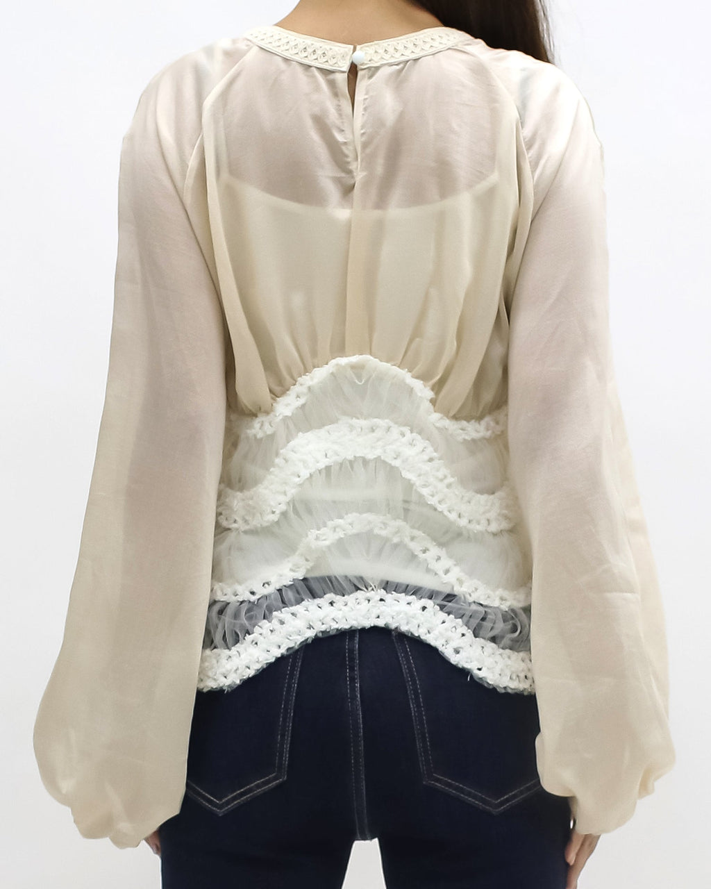 beige mesh with ivory wave hem top *pre-order*