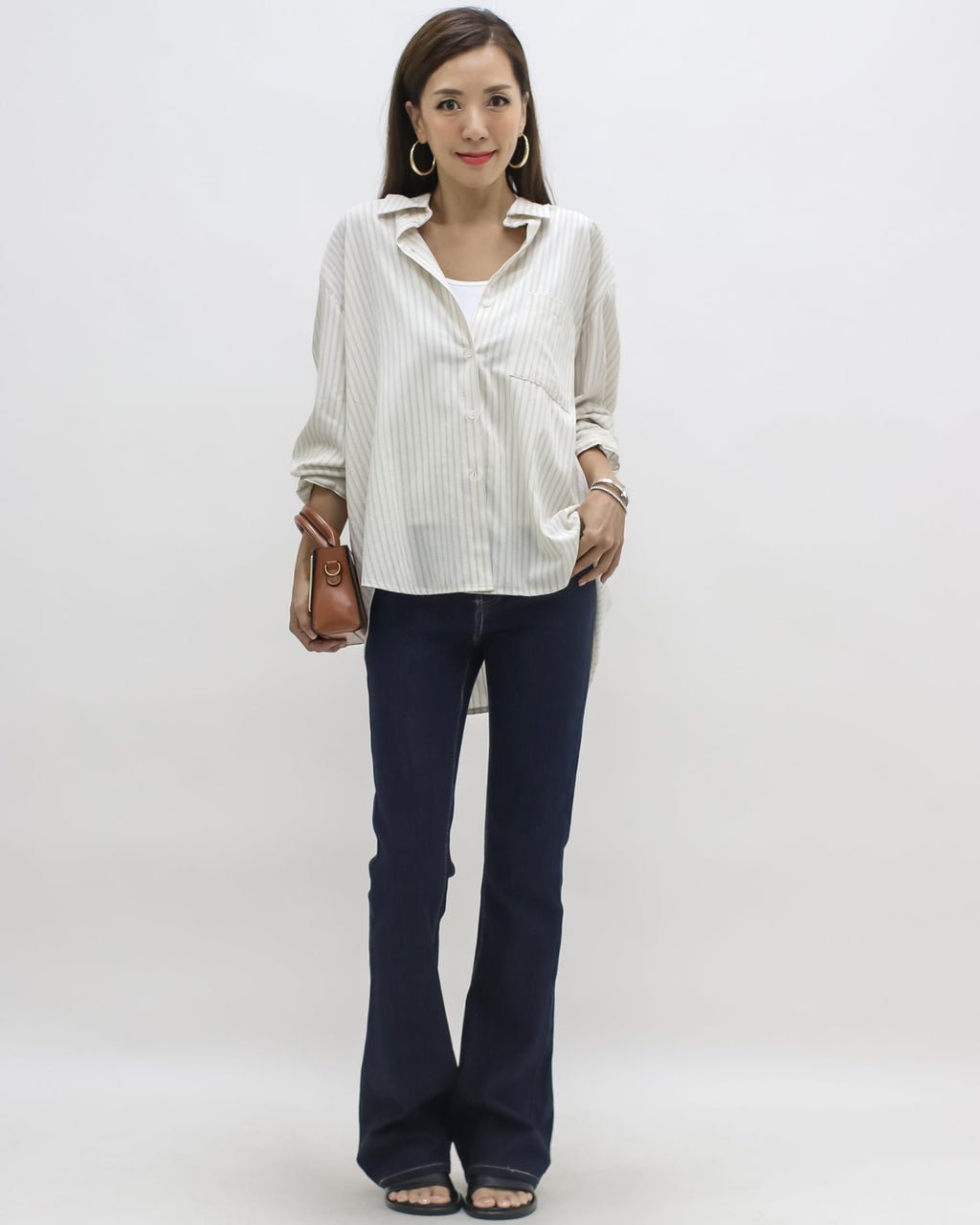 ivory w/ beige stripes label back shirt *pre-order*