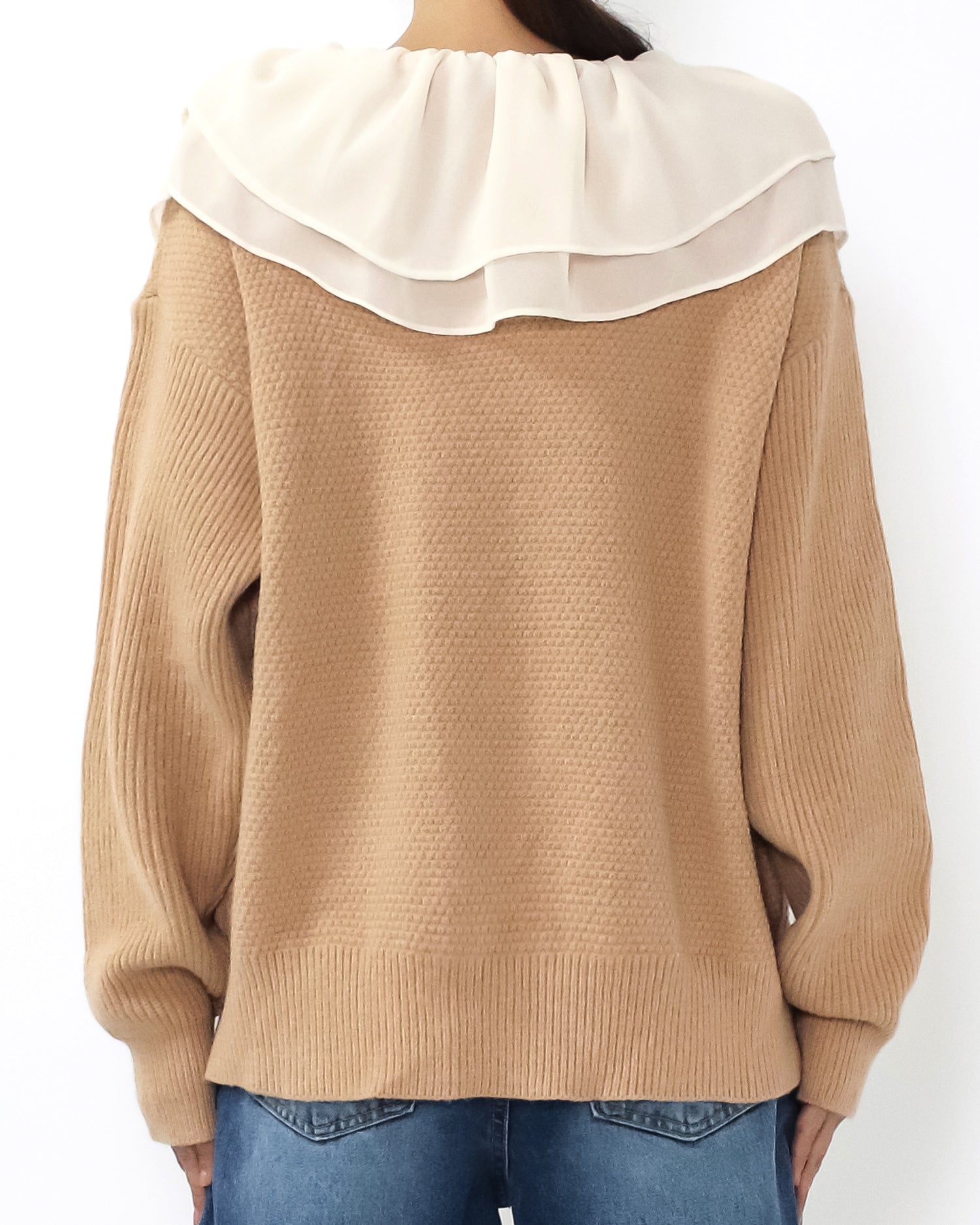 beige & ivory mesh layer neckline knitted top *pre-order*