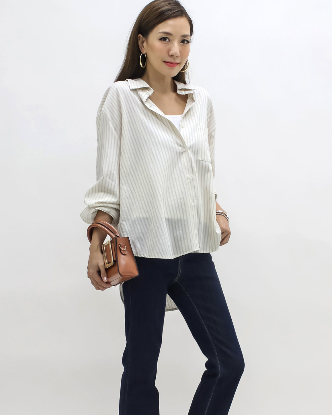 ivory w/ beige stripes label back shirt *pre-order*