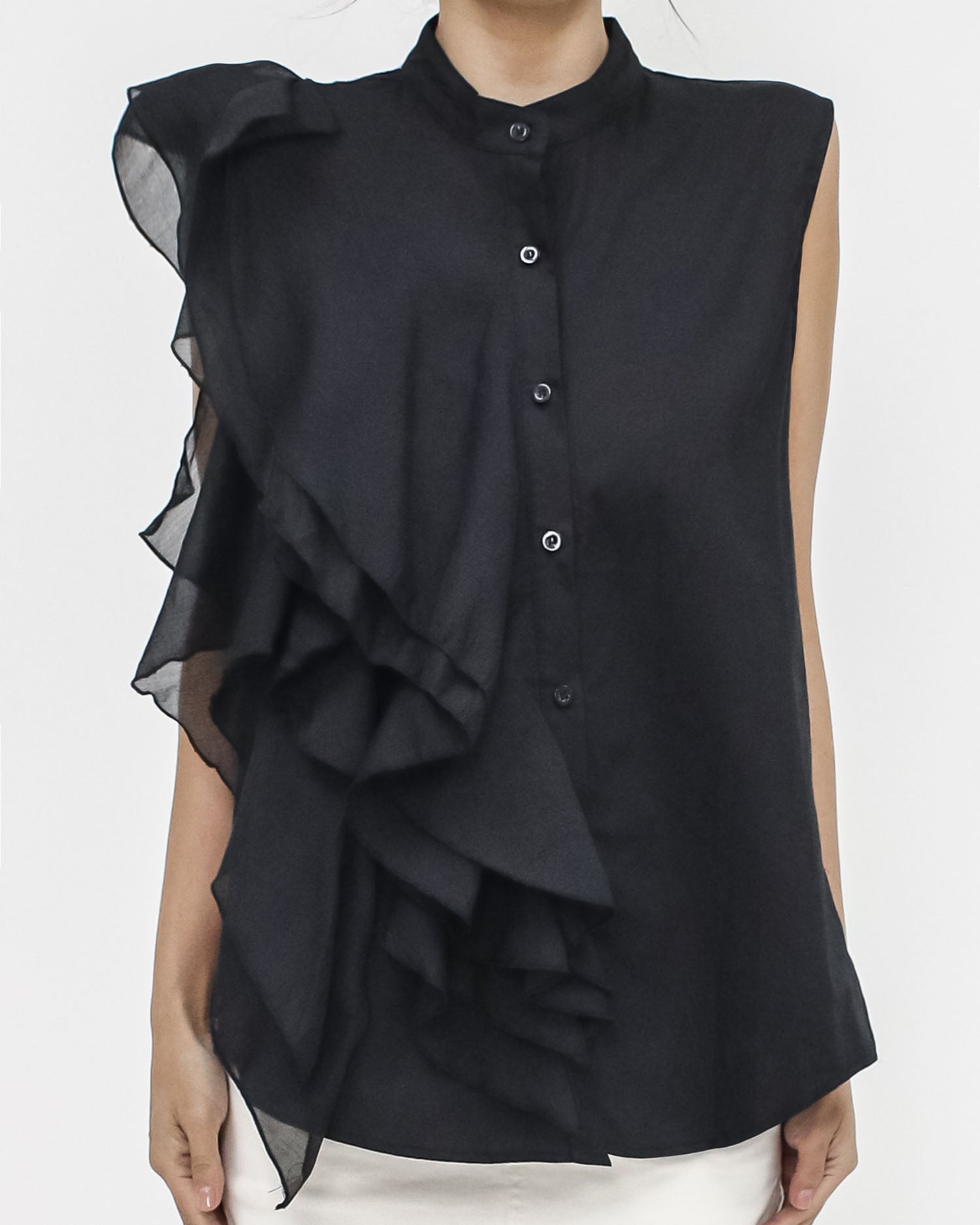 black mesh ruffles shirt vest *pre-order*