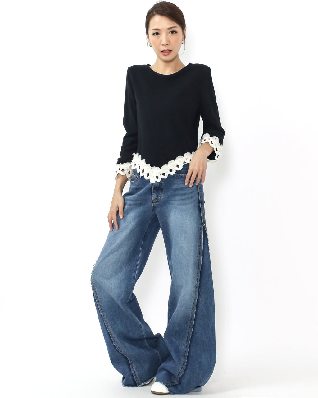 black & ivory crochet hem top *pre-order*