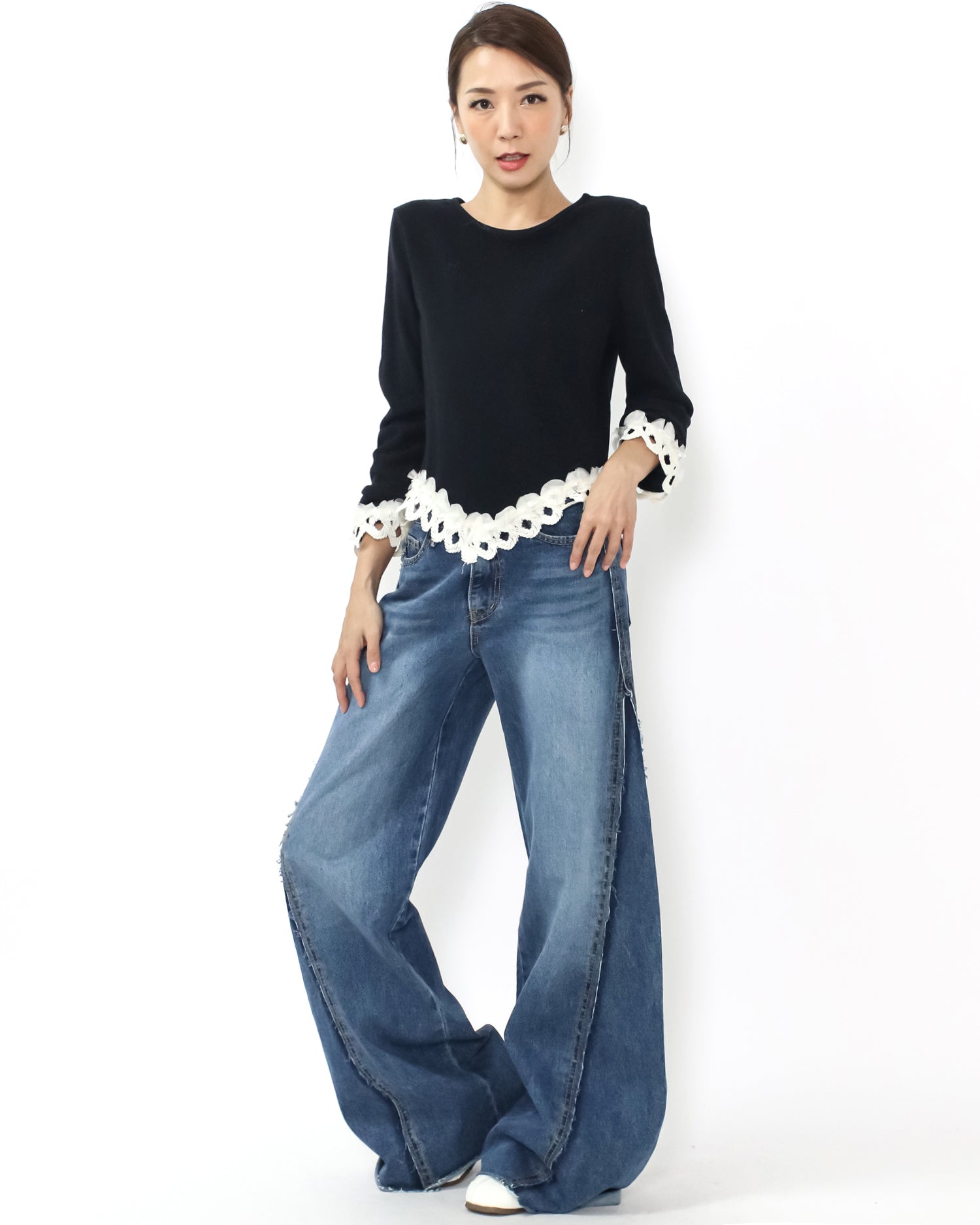 black & ivory crochet hem top *pre-order*