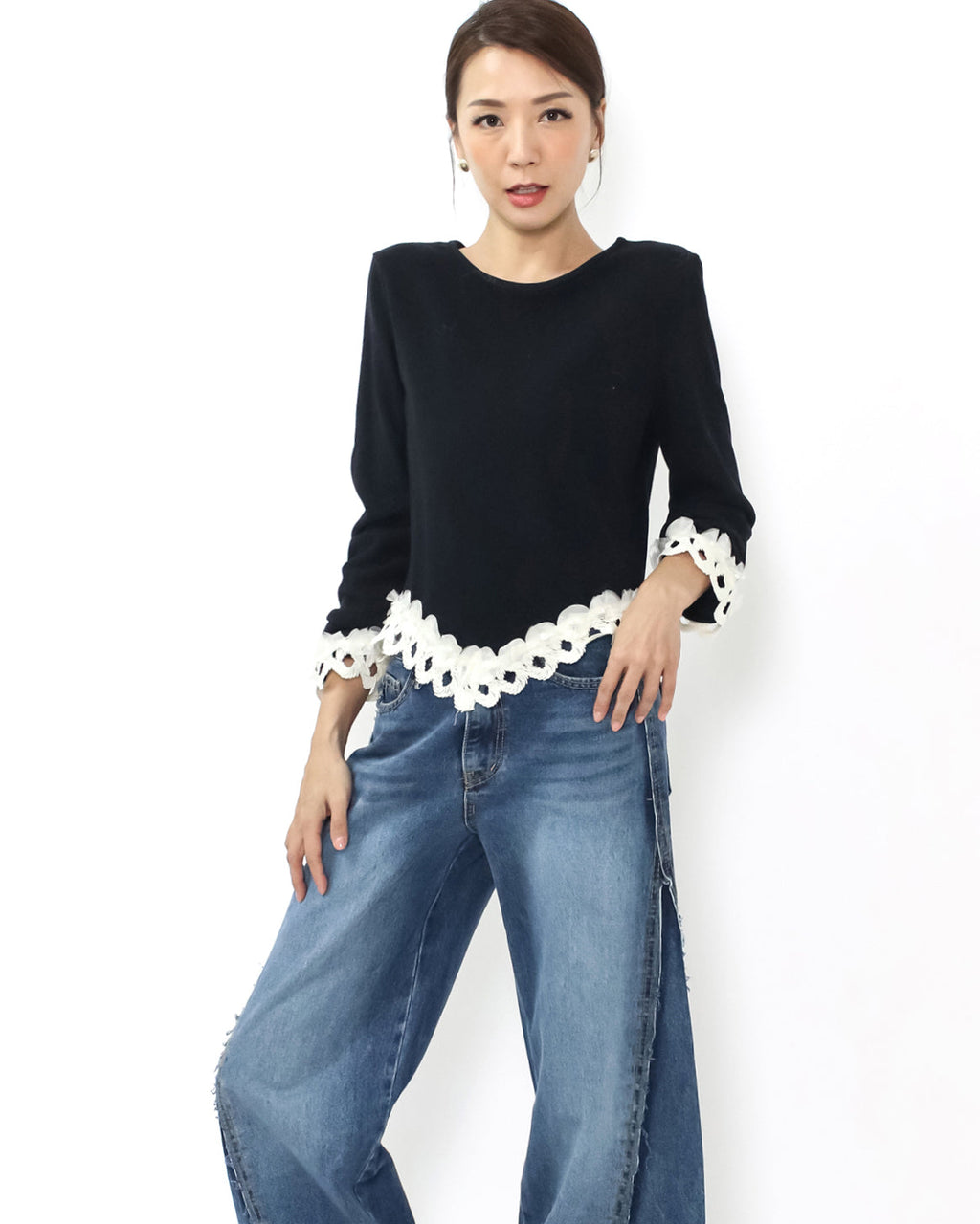 black & ivory crochet hem top *pre-order*