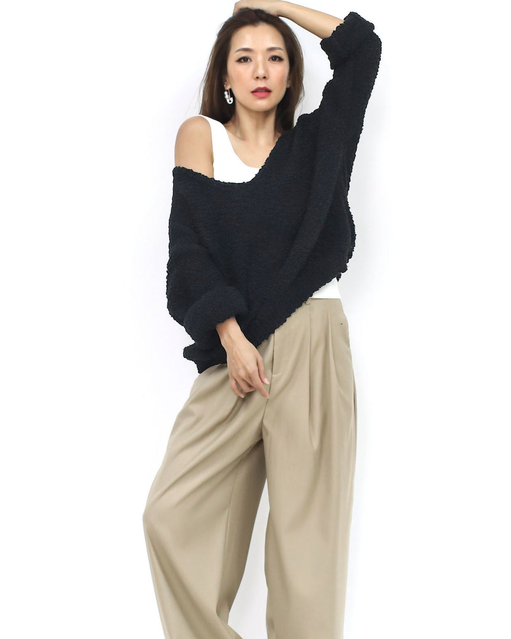 sliver pearls pin shape diamond earring *pre-order*