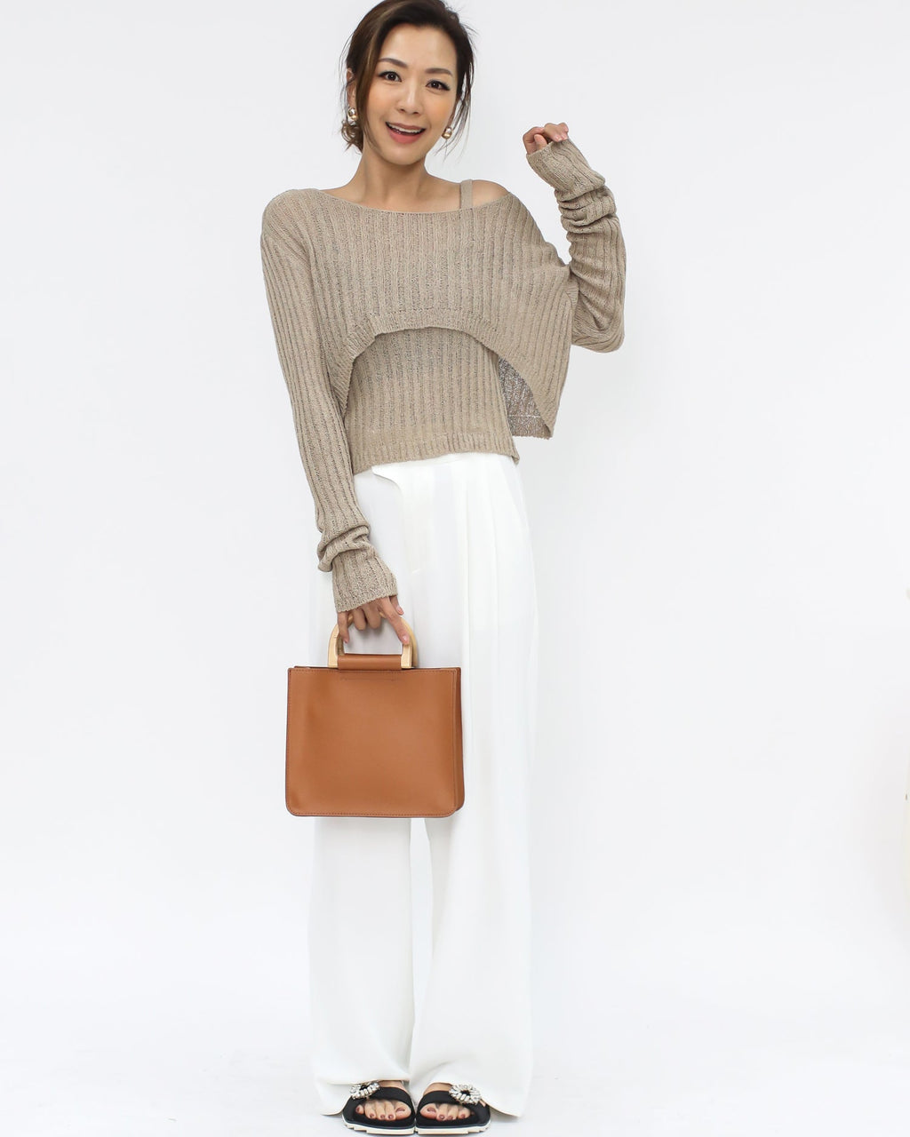 brown PU leather w/ wood handles tote bag *pre-order*