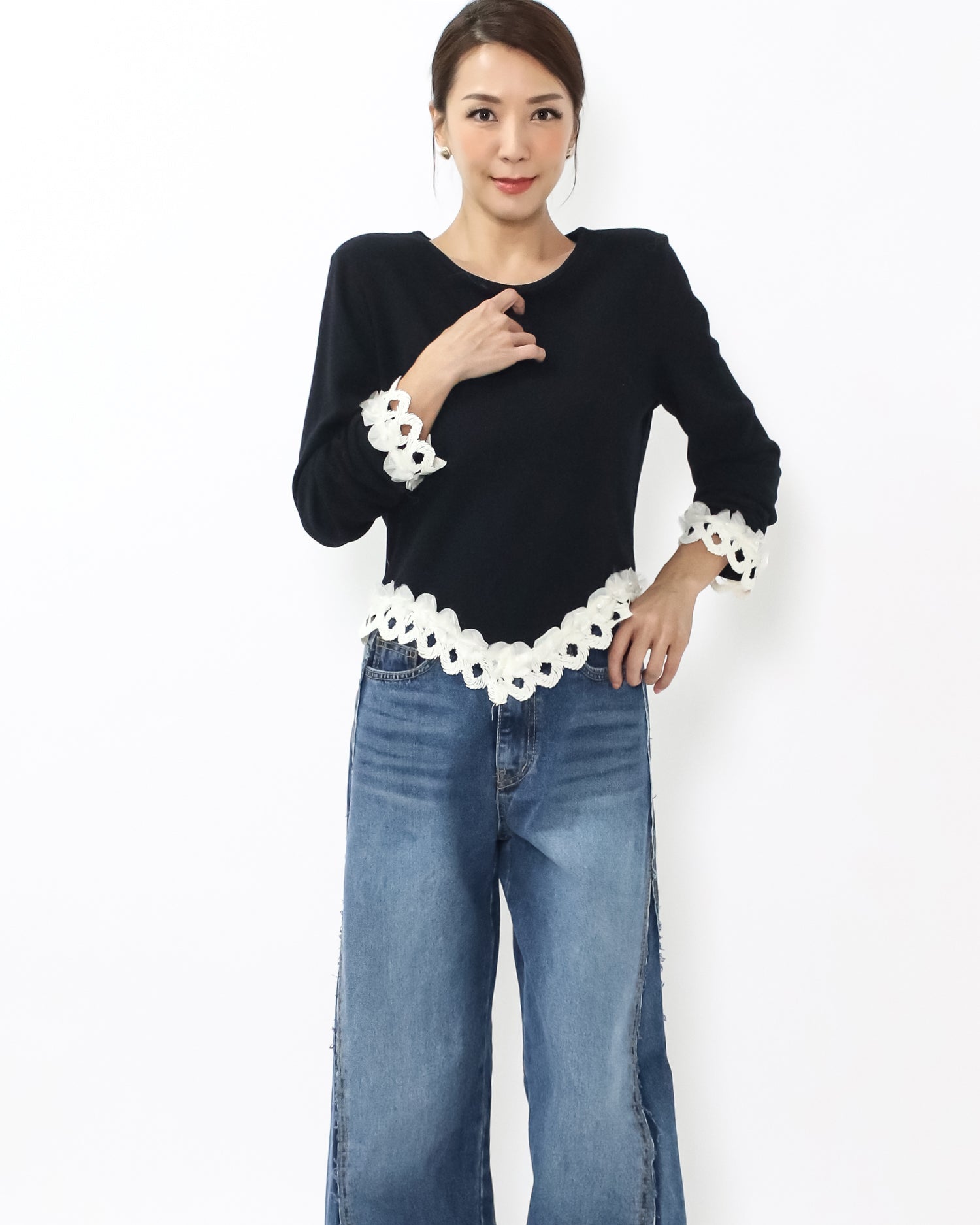 black & ivory crochet hem top *pre-order*