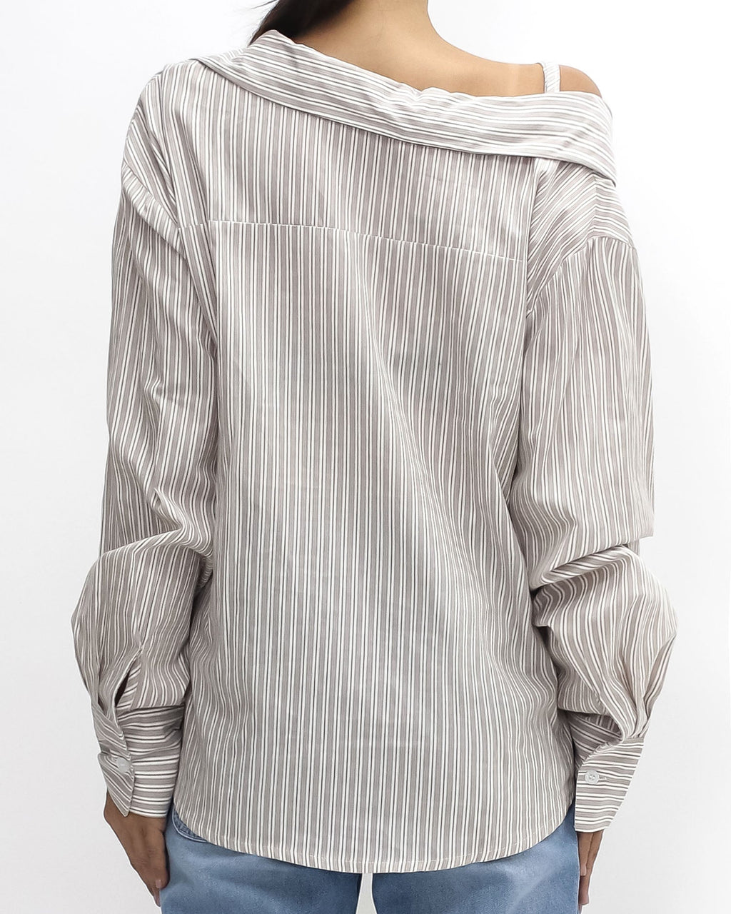 beige & ivory stripes cutout shoulder shirt *pre-order*