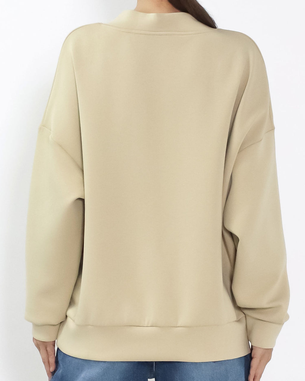 beige V neck neoprene sweatshirt *pre-order*