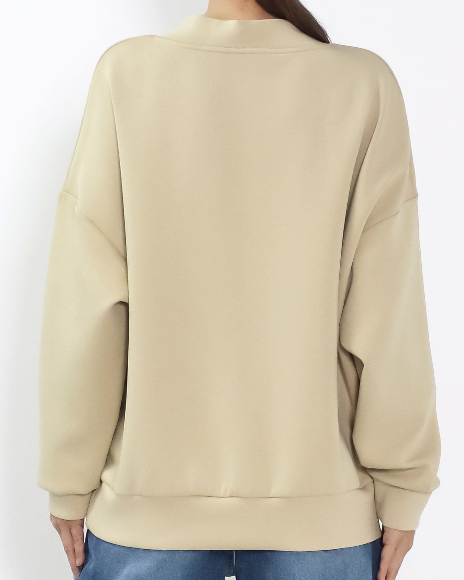 beige V neck neoprene sweatshirt *pre-order*