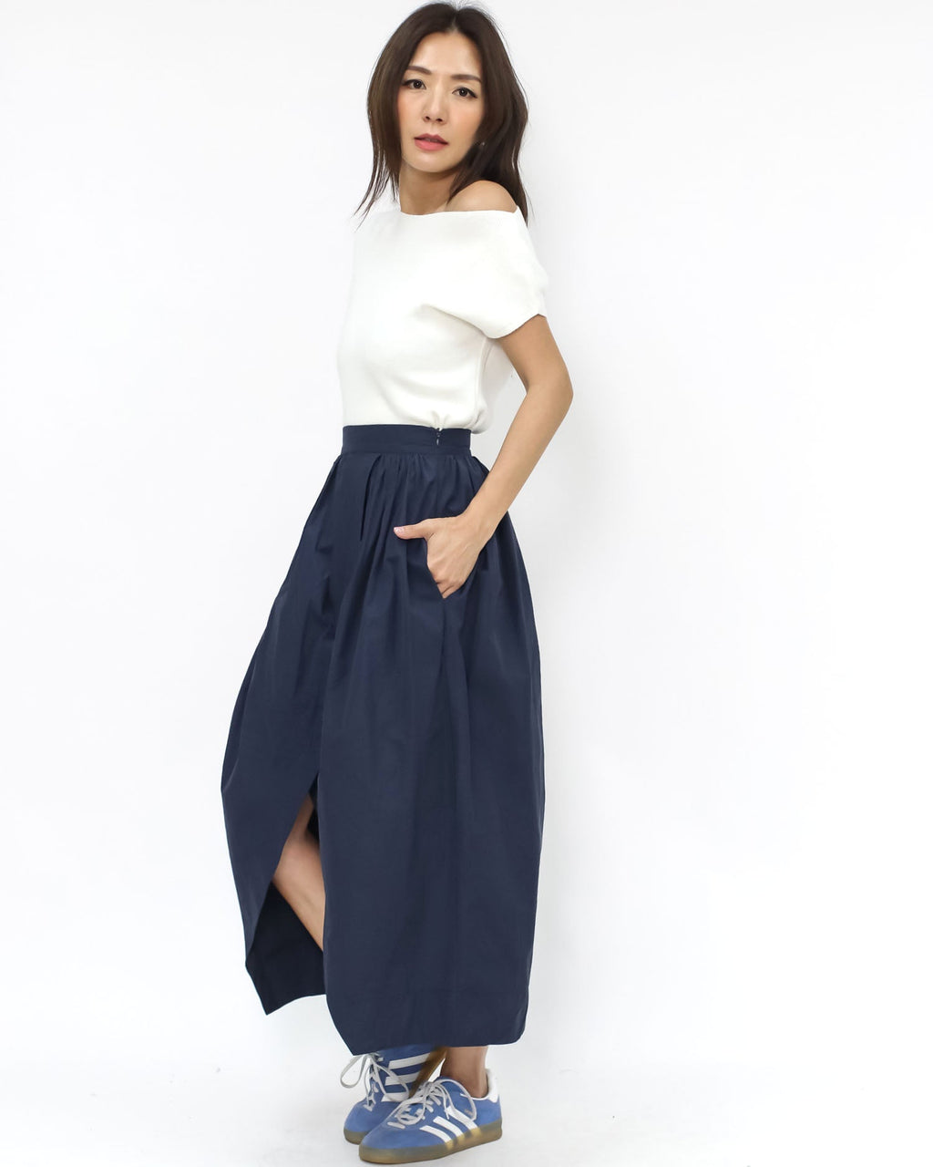 navy split front longline skirt *pre-order*