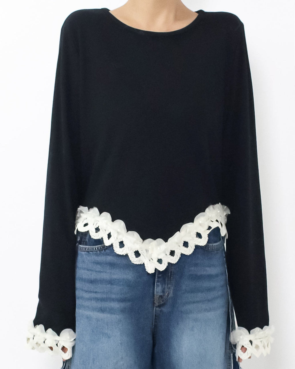 black & ivory crochet hem top *pre-order*