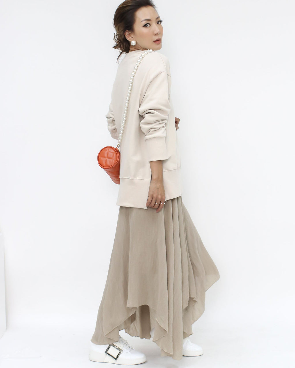 beige linen cotton asymmetric skirt *pre-order*