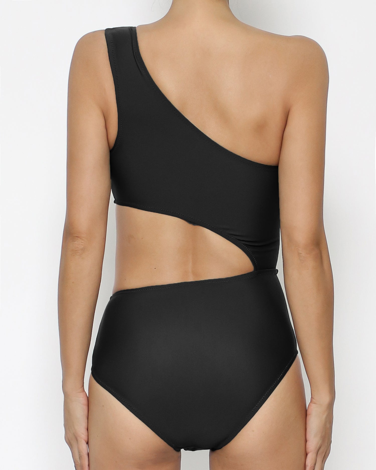 black cutout one shoulder one-piece swimwear *pre-order*