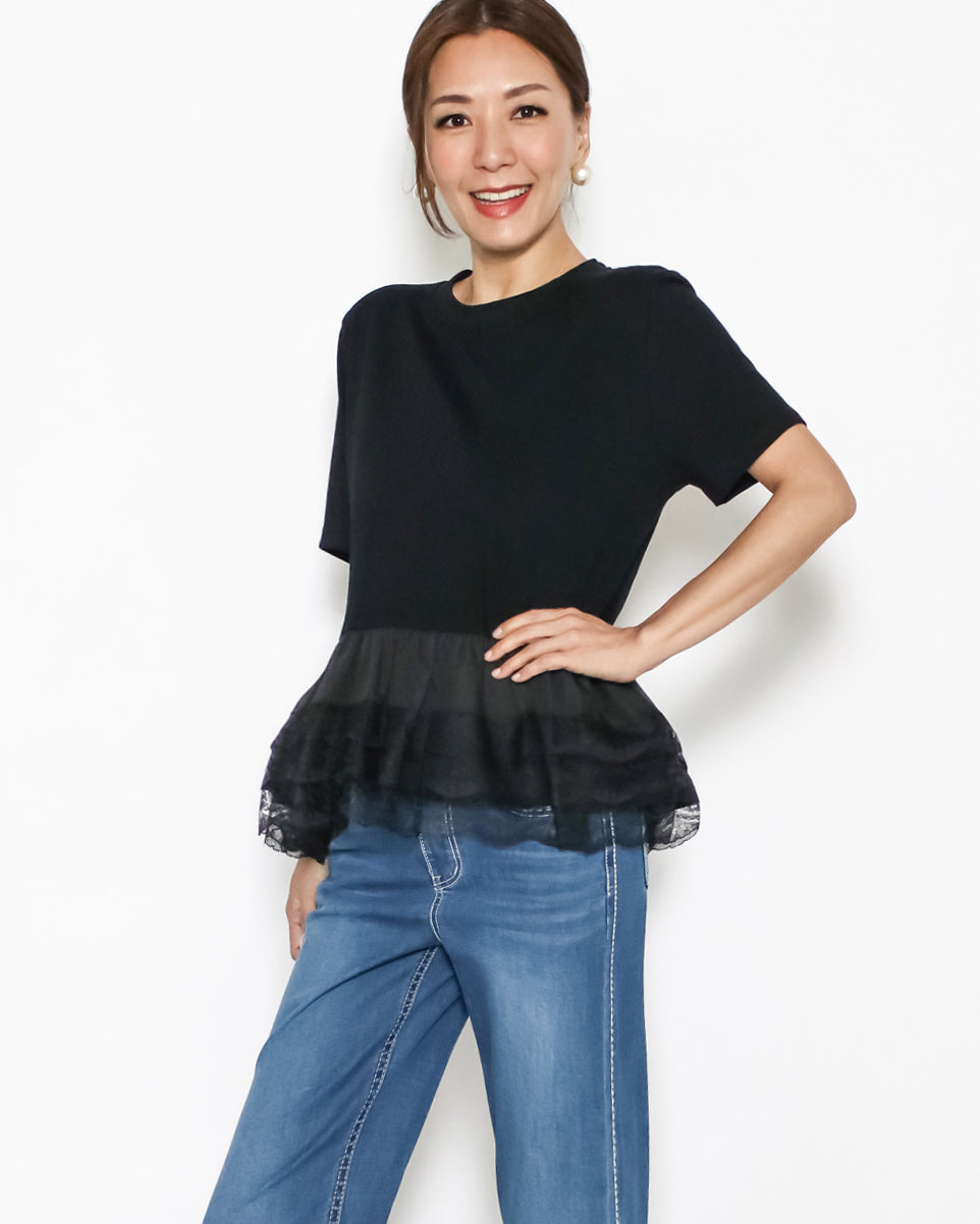 black w/ mesh lave layer hem tee *pre-order*