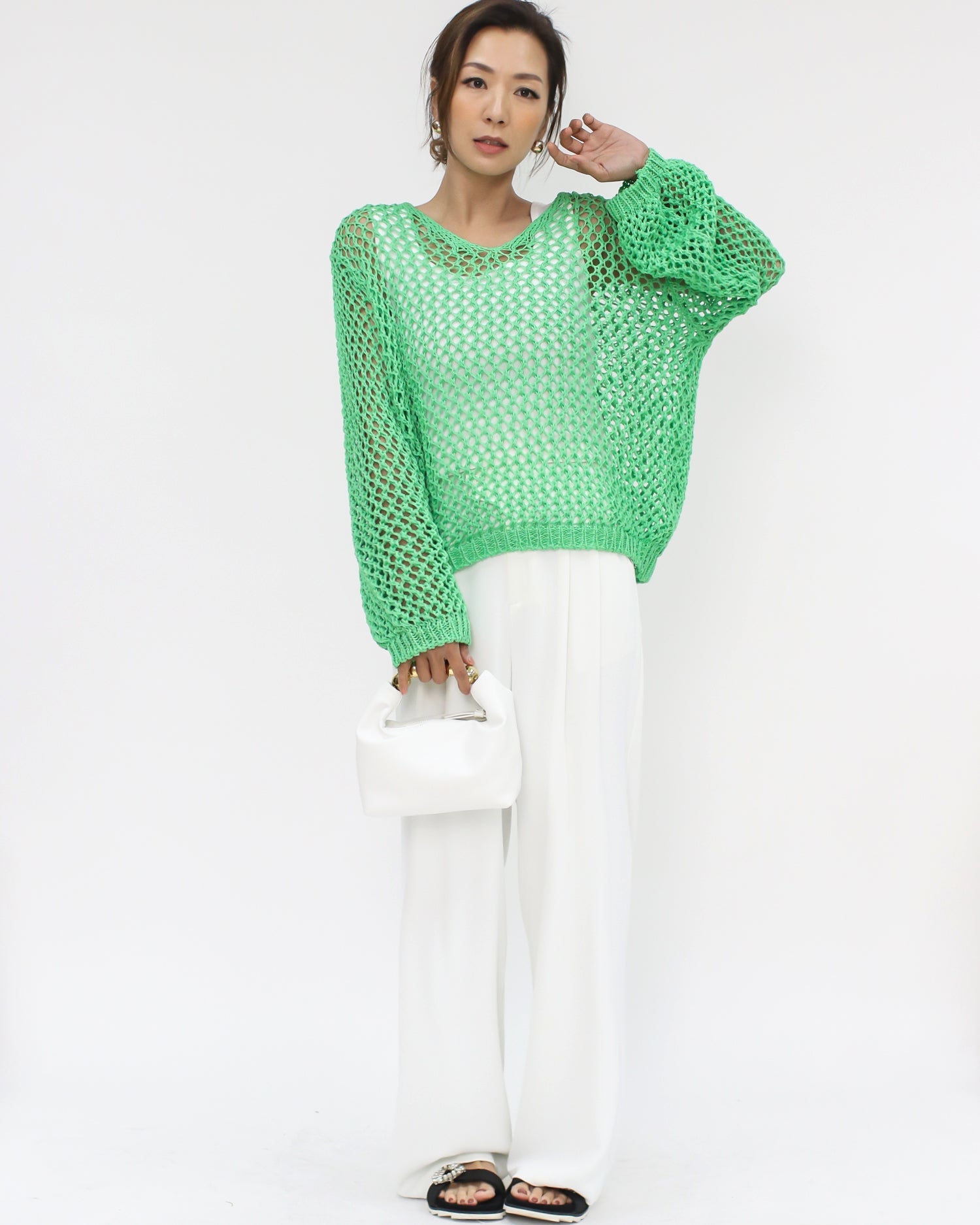 ivory PU leather w/ gold metal balls handle bag *pre-order*