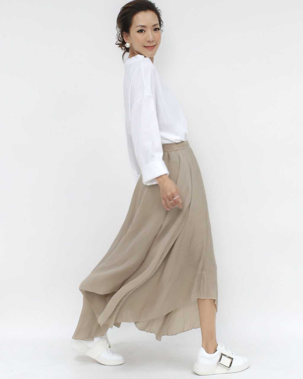 beige linen cotton asymmetric skirt *pre-order*