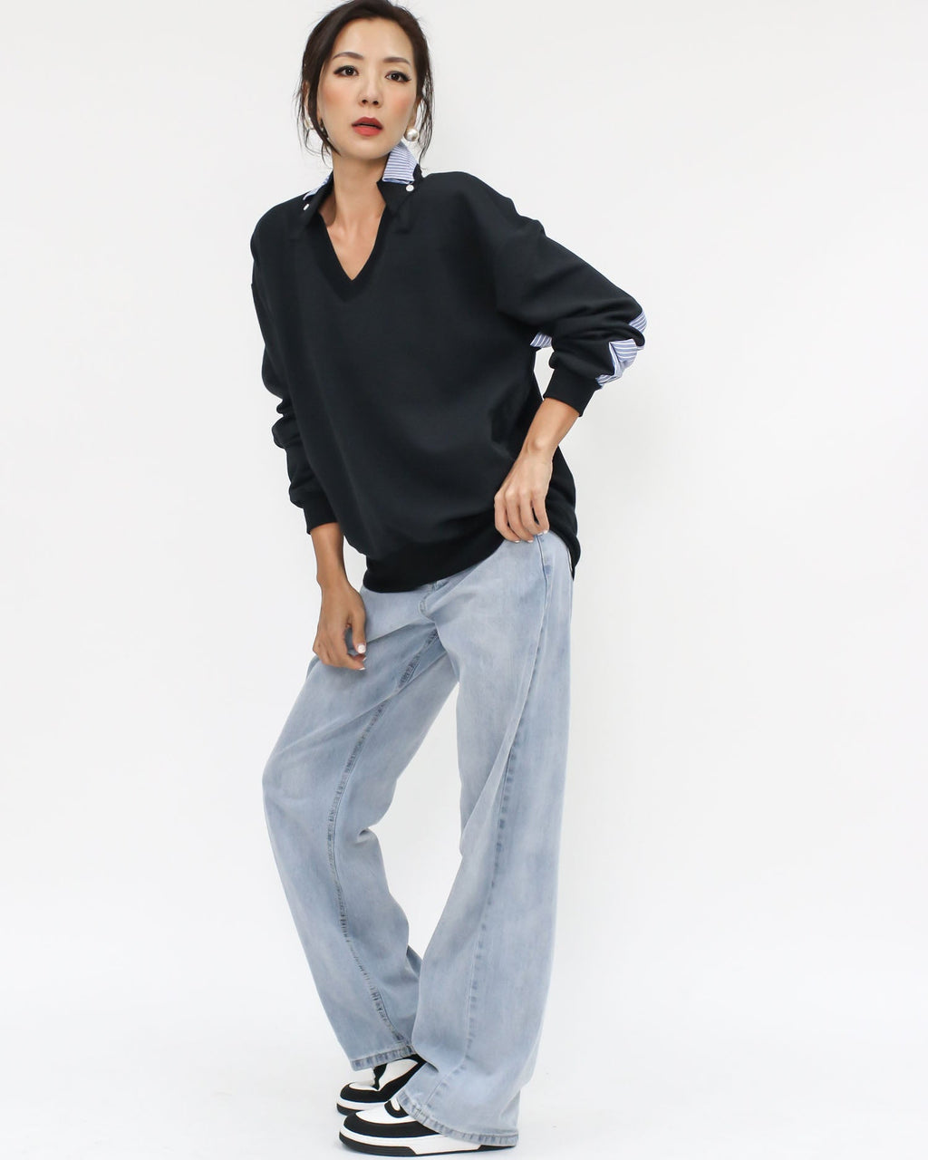 light blue denim straight legs jeans-S