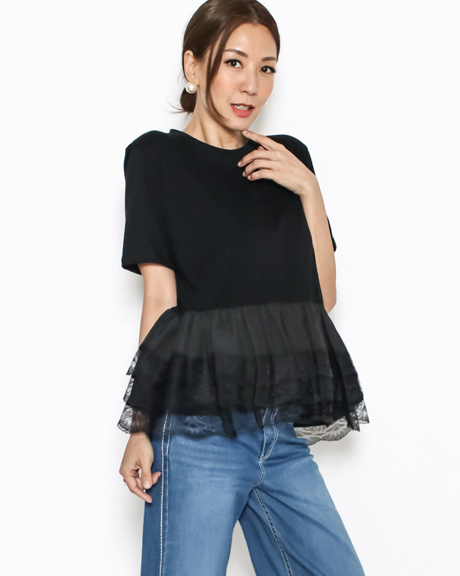 black w/ mesh lave layer hem tee *pre-order*
