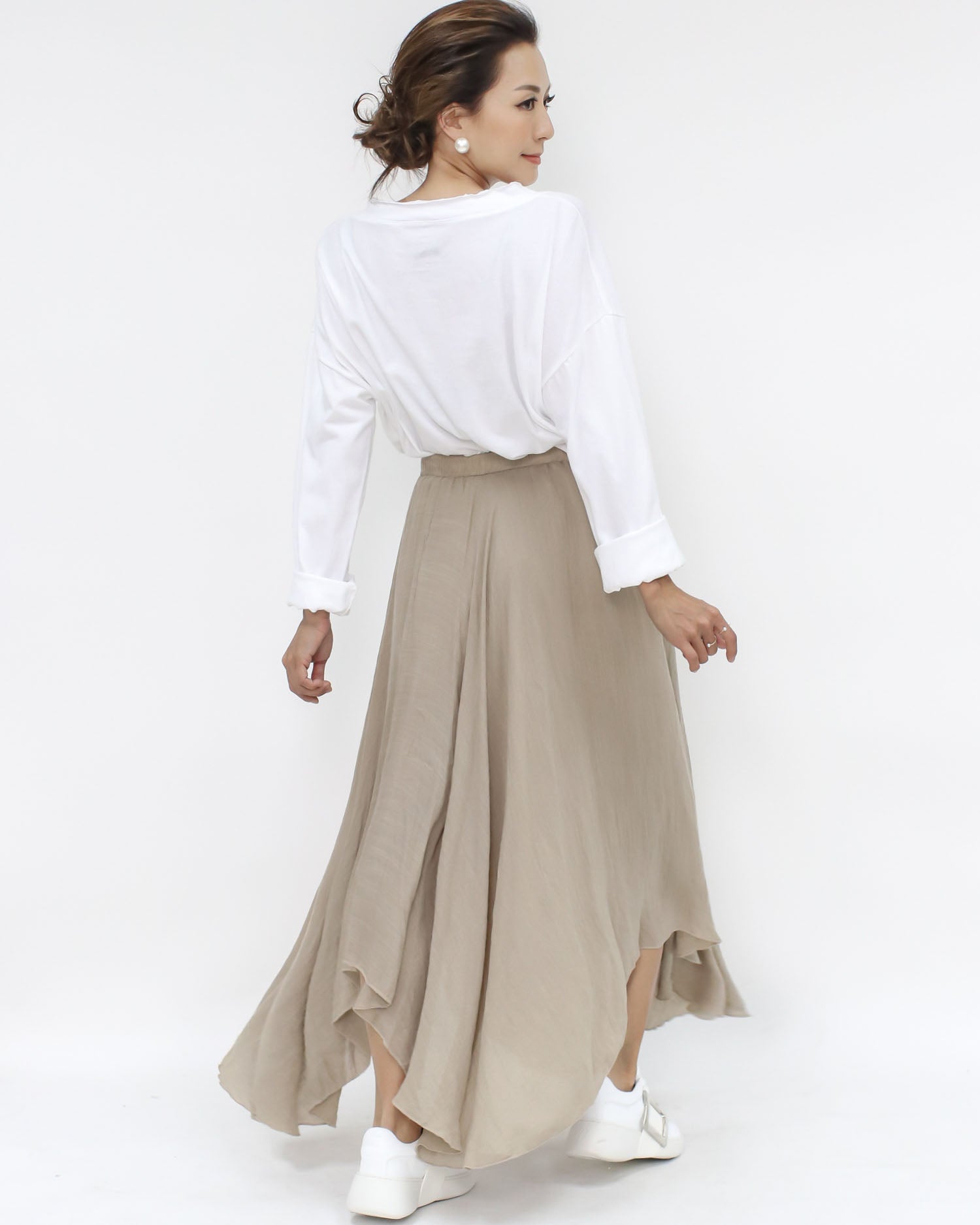 beige linen cotton asymmetric skirt *pre-order*