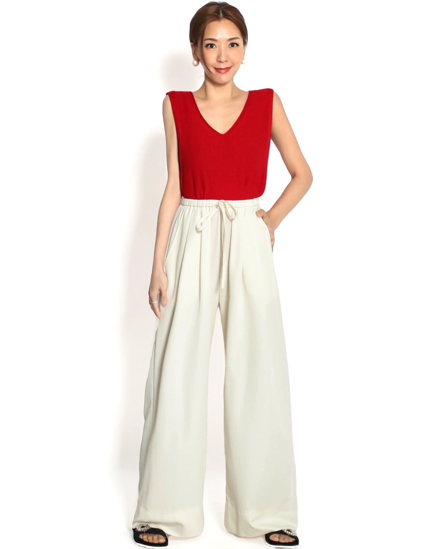 ivory slinky casual wide leg pants