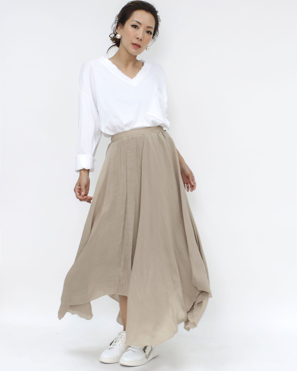 beige linen cotton asymmetric skirt *pre-order*