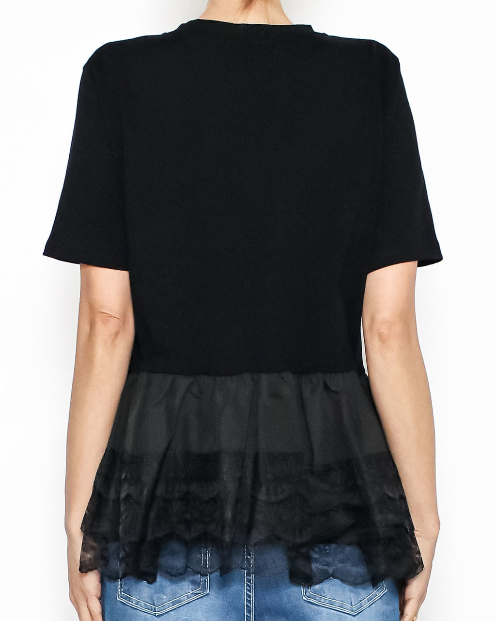 black w/ mesh lave layer hem tee *pre-order*