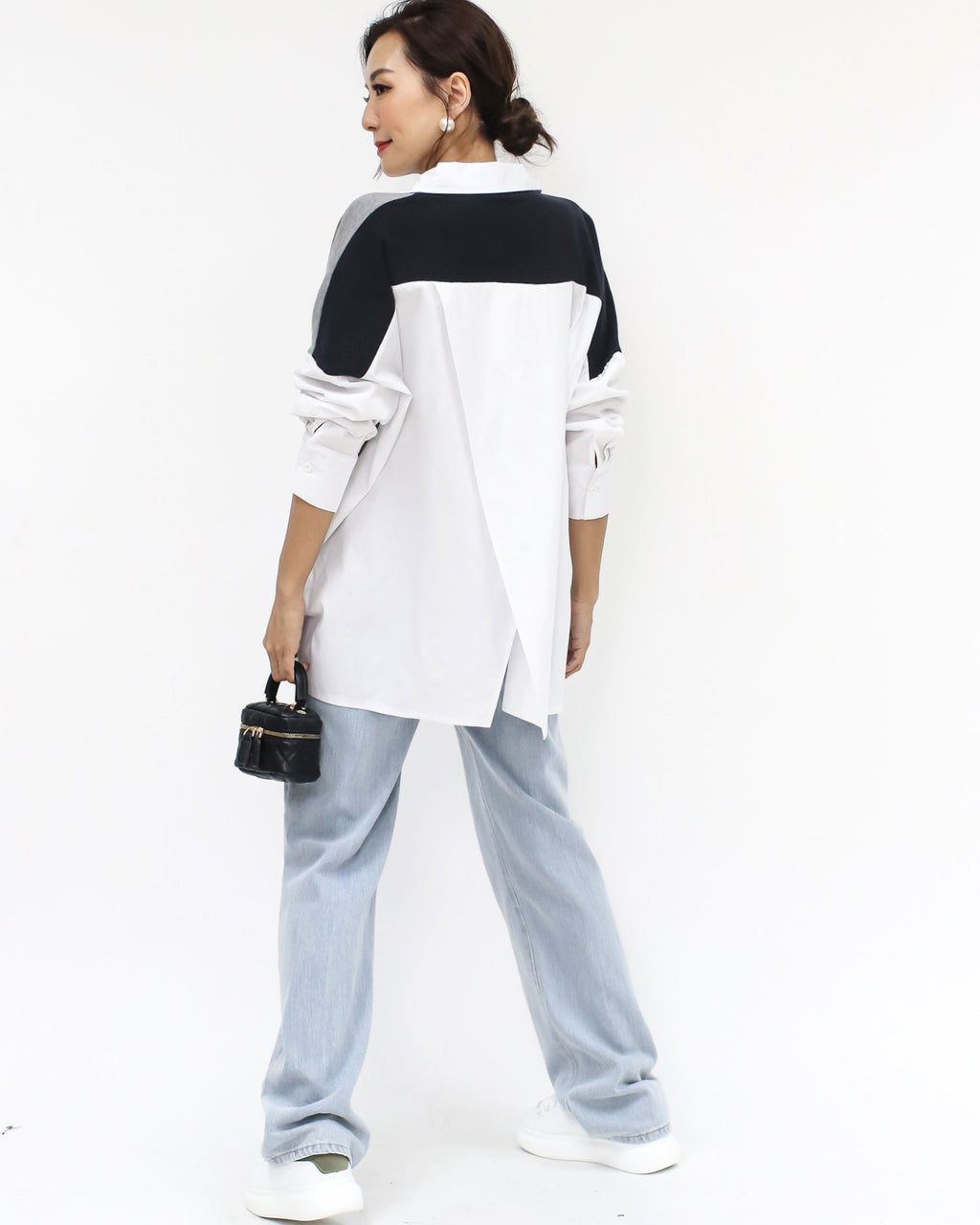 ivory & black grey asymmetric hem shirt *pre-order*