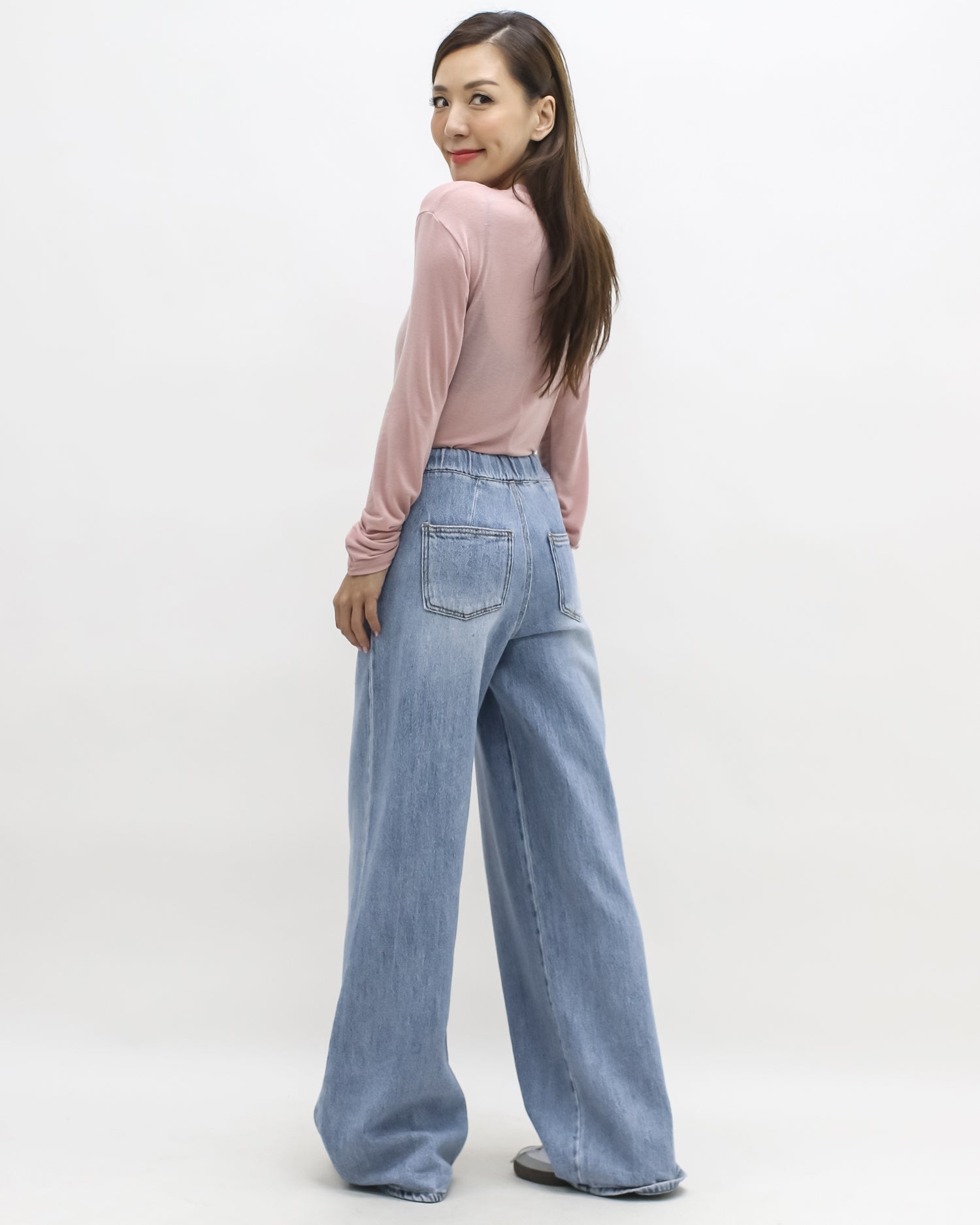 blue denim drawstring straight leg jeans *pre-order*