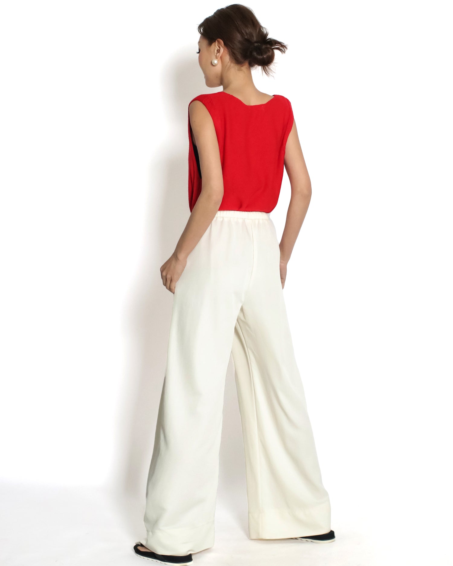 ivory slinky casual wide leg pants