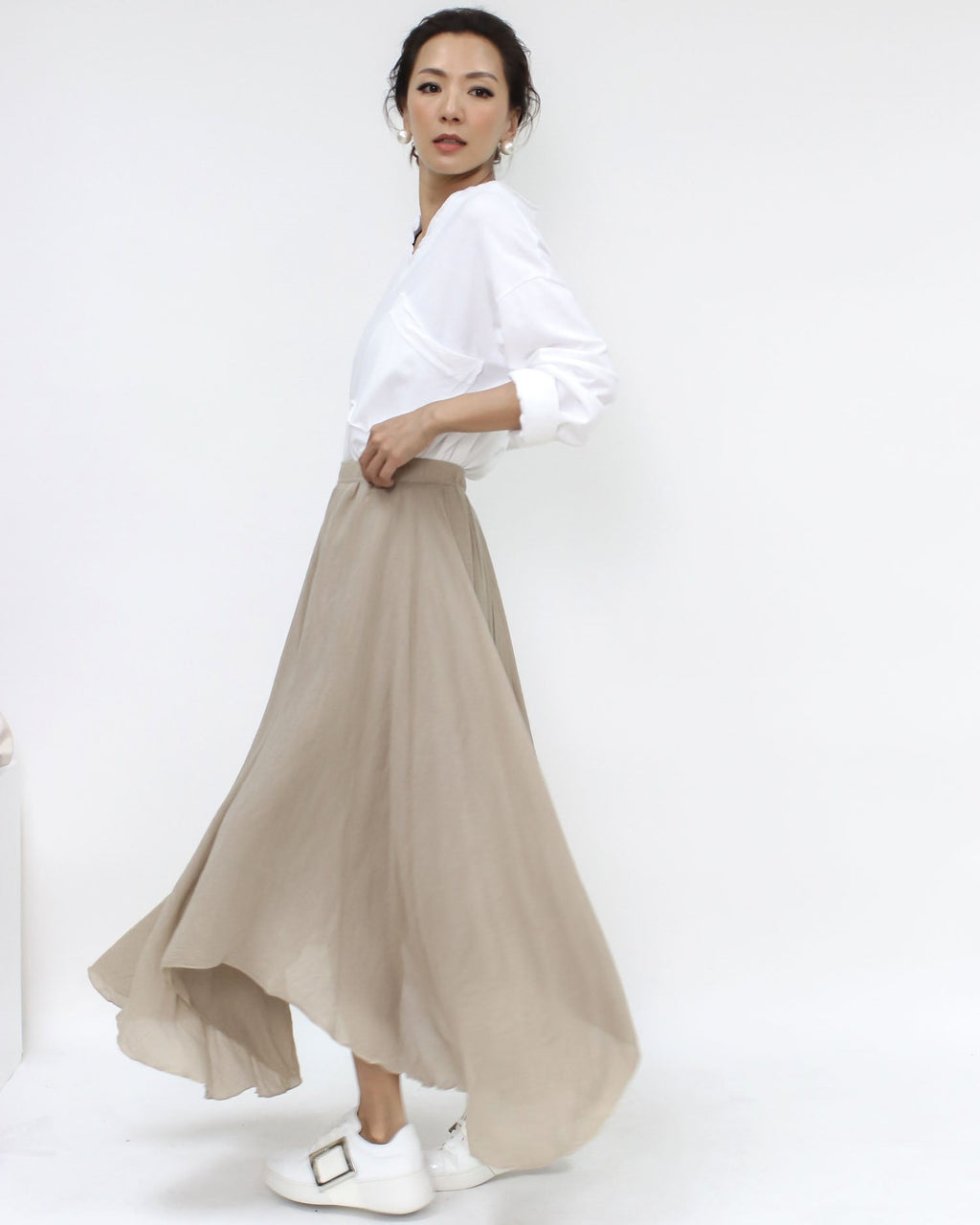 beige linen cotton asymmetric skirt *pre-order*