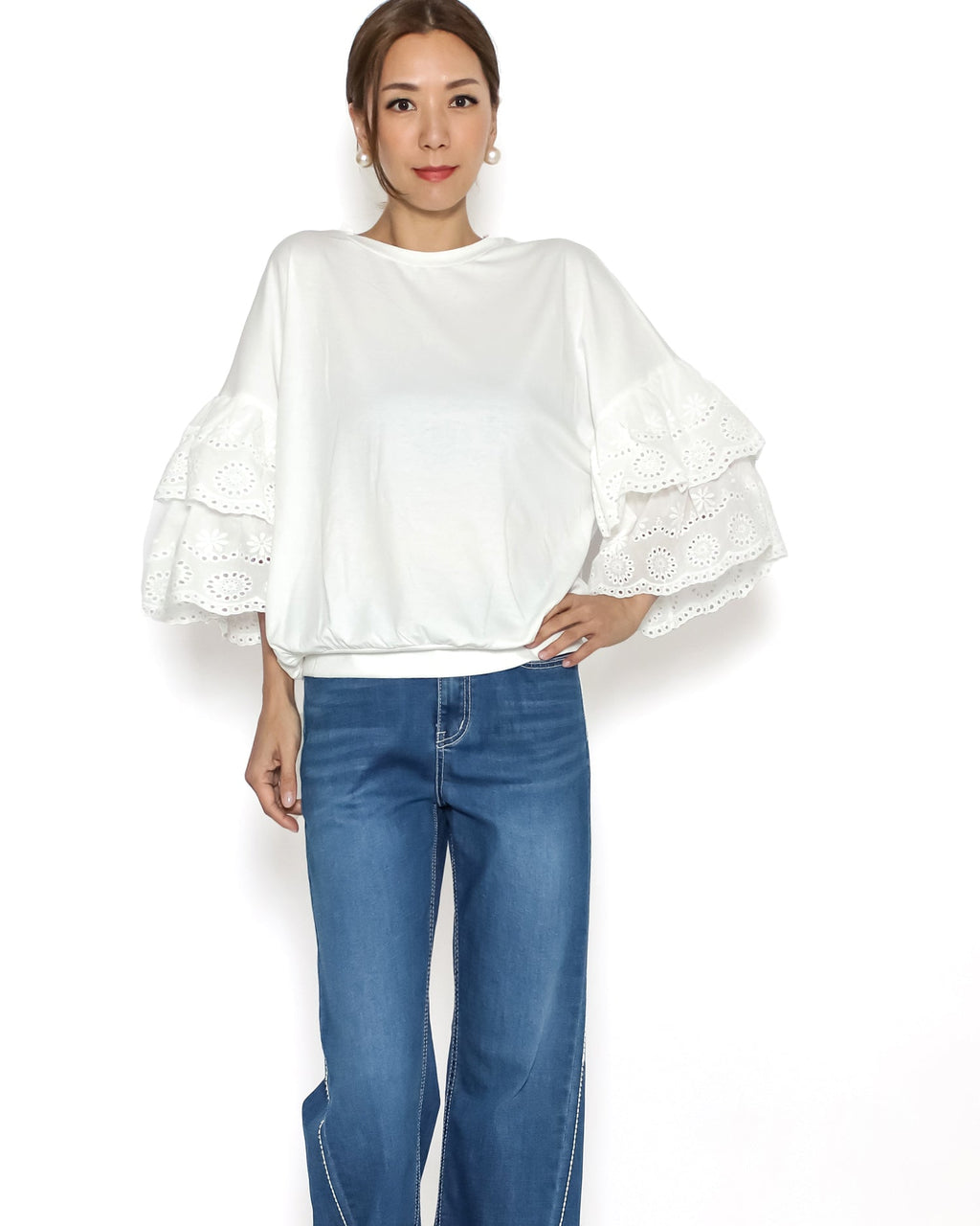 ivory w/ crochet layer sleeves tee *pre-order*