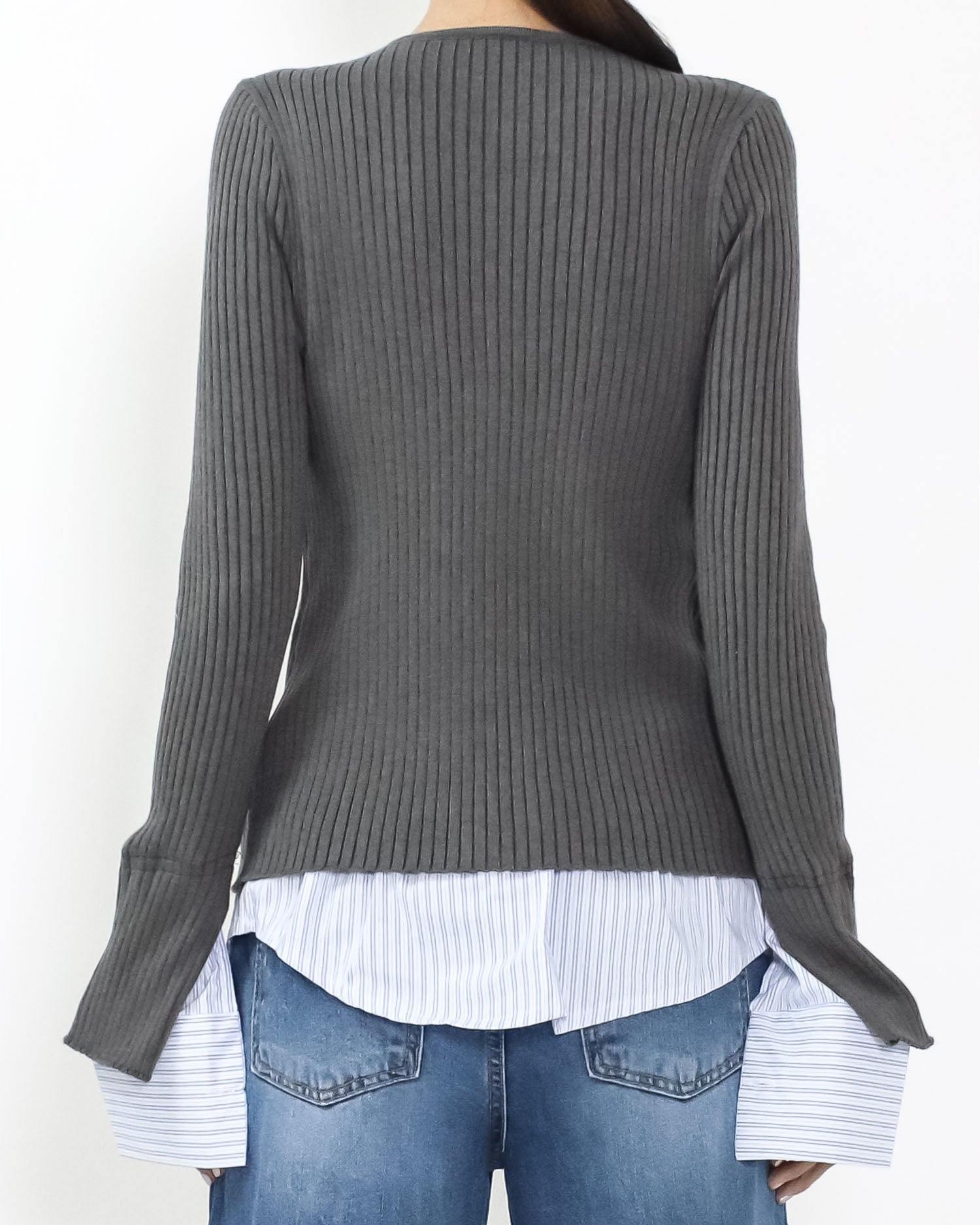 grey w/ blue stripes shirt layer knitted top *pre-order*