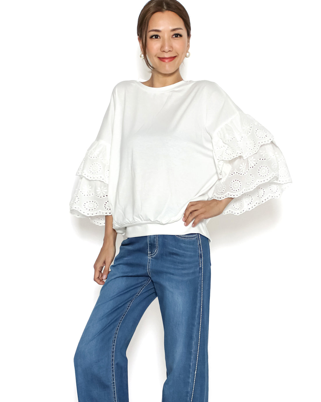 ivory w/ crochet layer sleeves tee *pre-order*