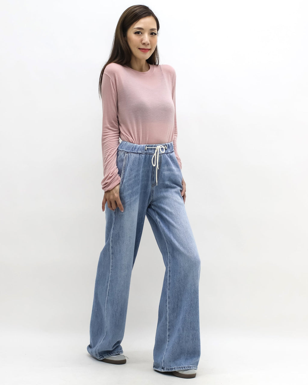 blue denim drawstring straight leg jeans *pre-order*