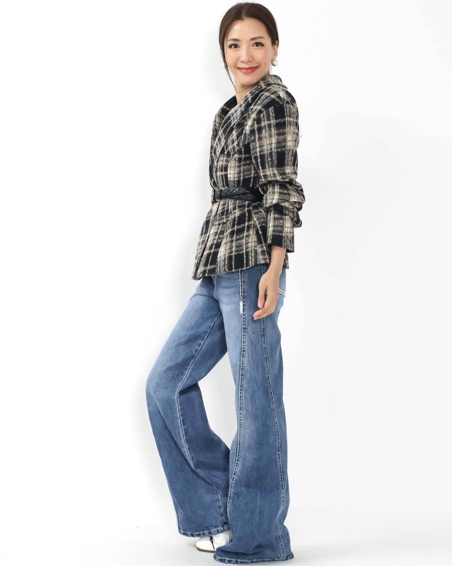 beige & black checkers wool blended jacket *pre-order*