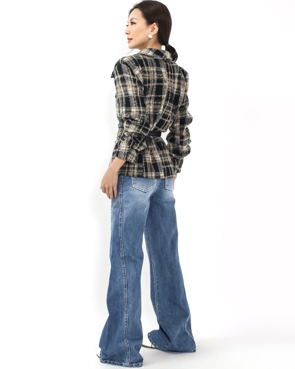 beige & black checkers wool blended jacket *pre-order*