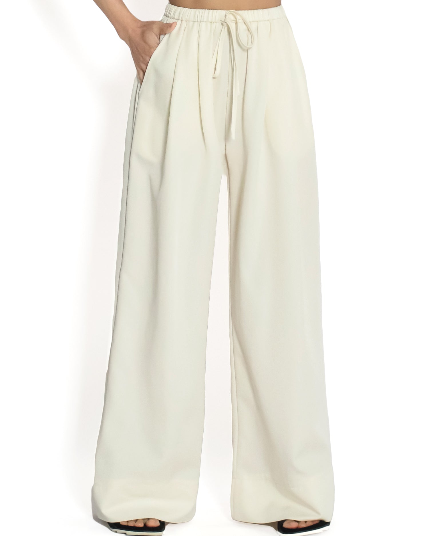 ivory slinky casual wide leg pants