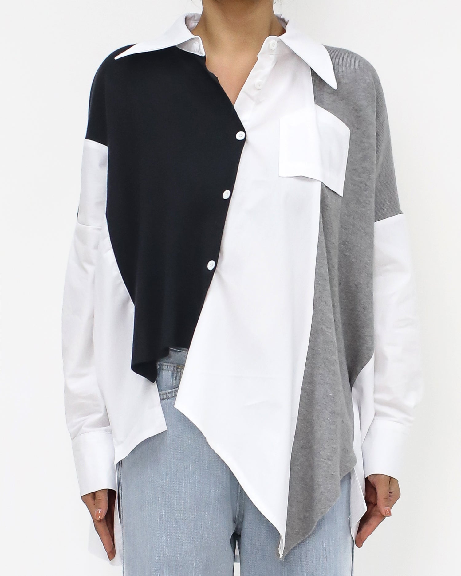 ivory & black grey asymmetric hem shirt *pre-order*