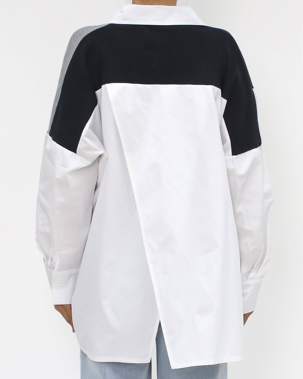 ivory & black grey asymmetric hem shirt *pre-order*