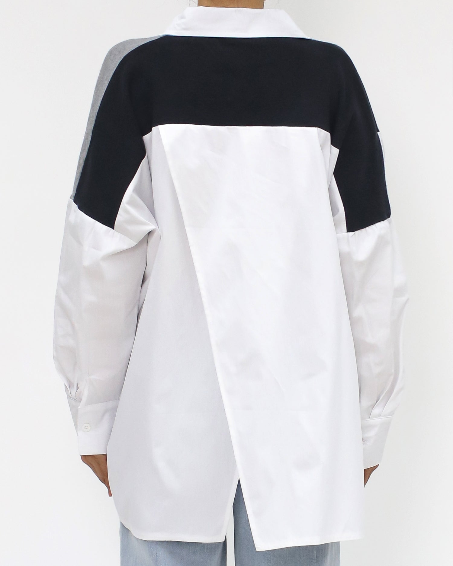 ivory & black grey asymmetric hem shirt *pre-order*