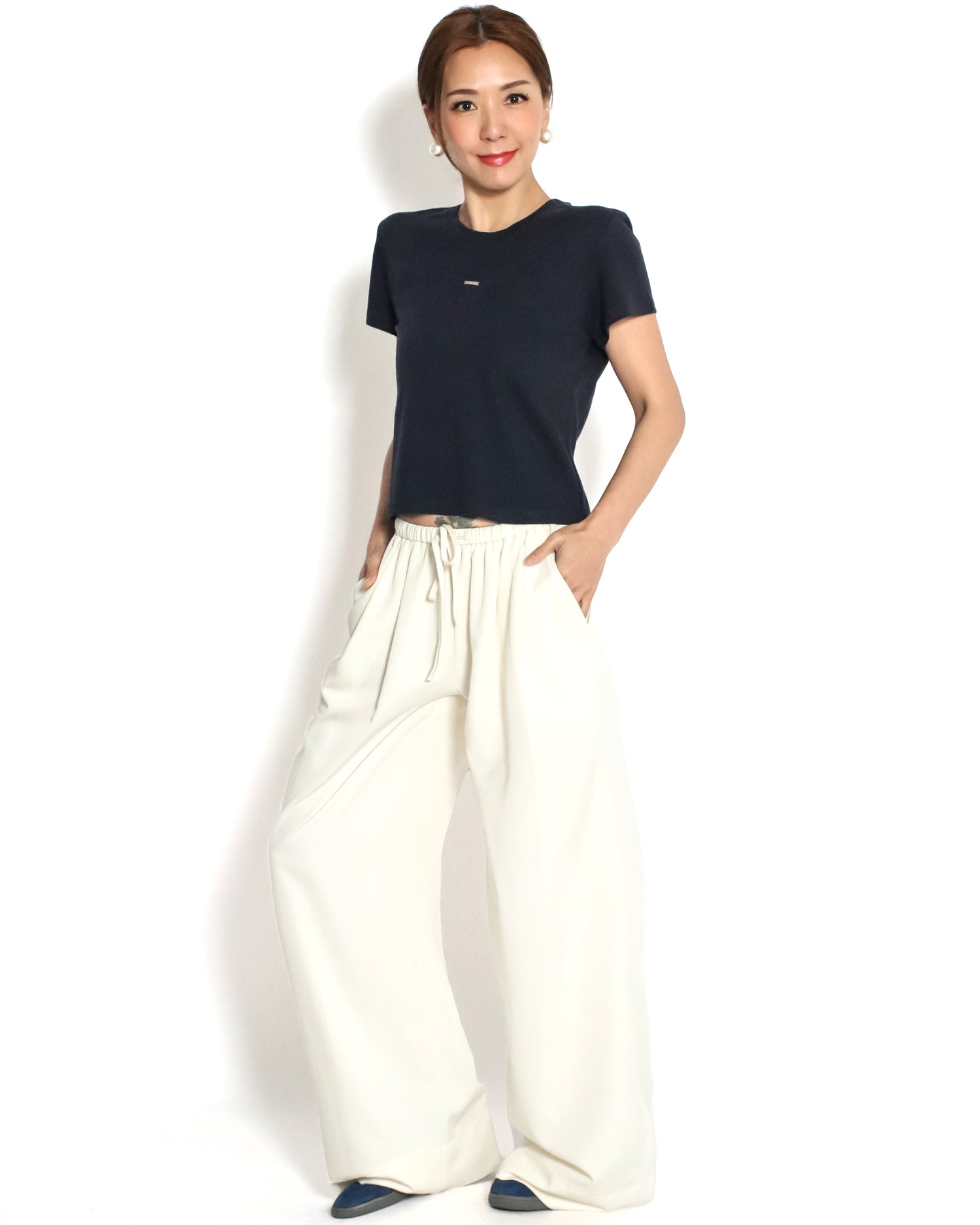 ivory slinky casual wide leg pants
