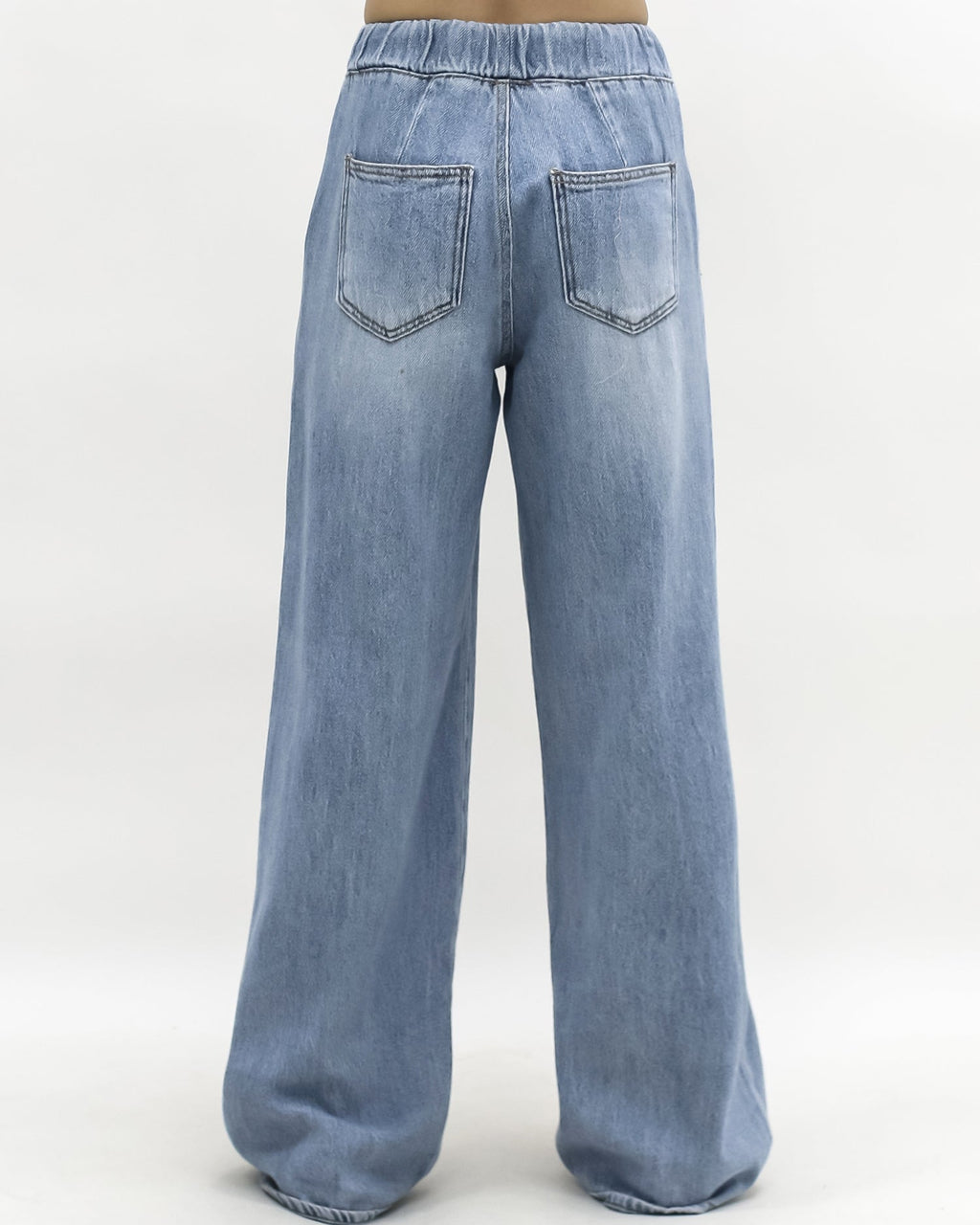 blue denim drawstring straight leg jeans *pre-order*