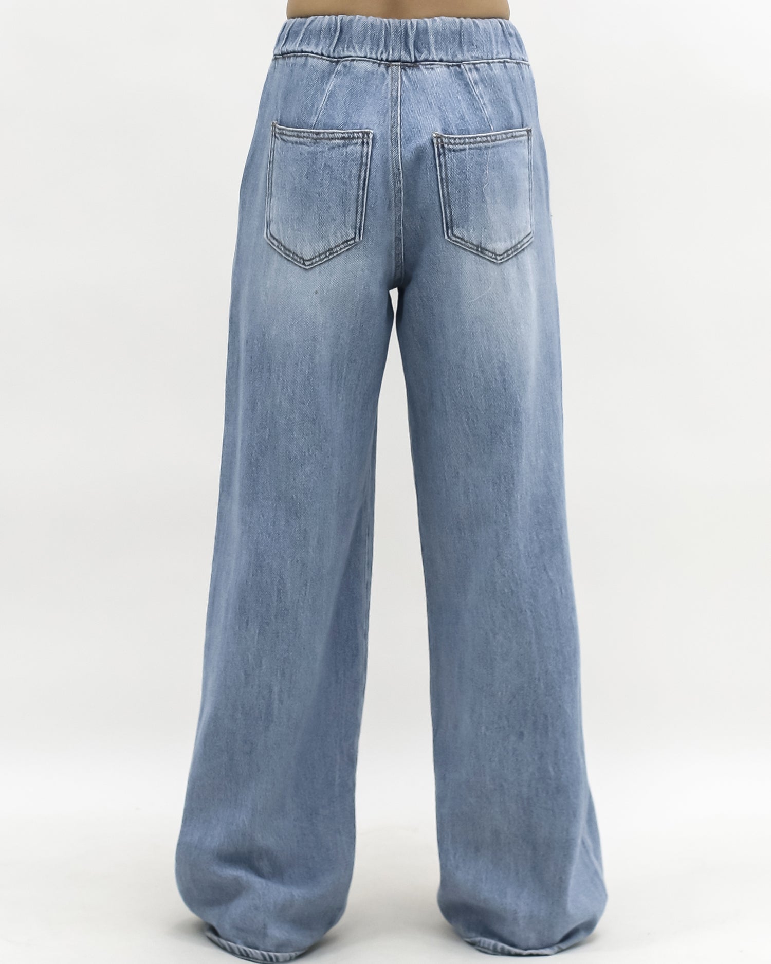 blue denim drawstring straight leg jeans *pre-order*