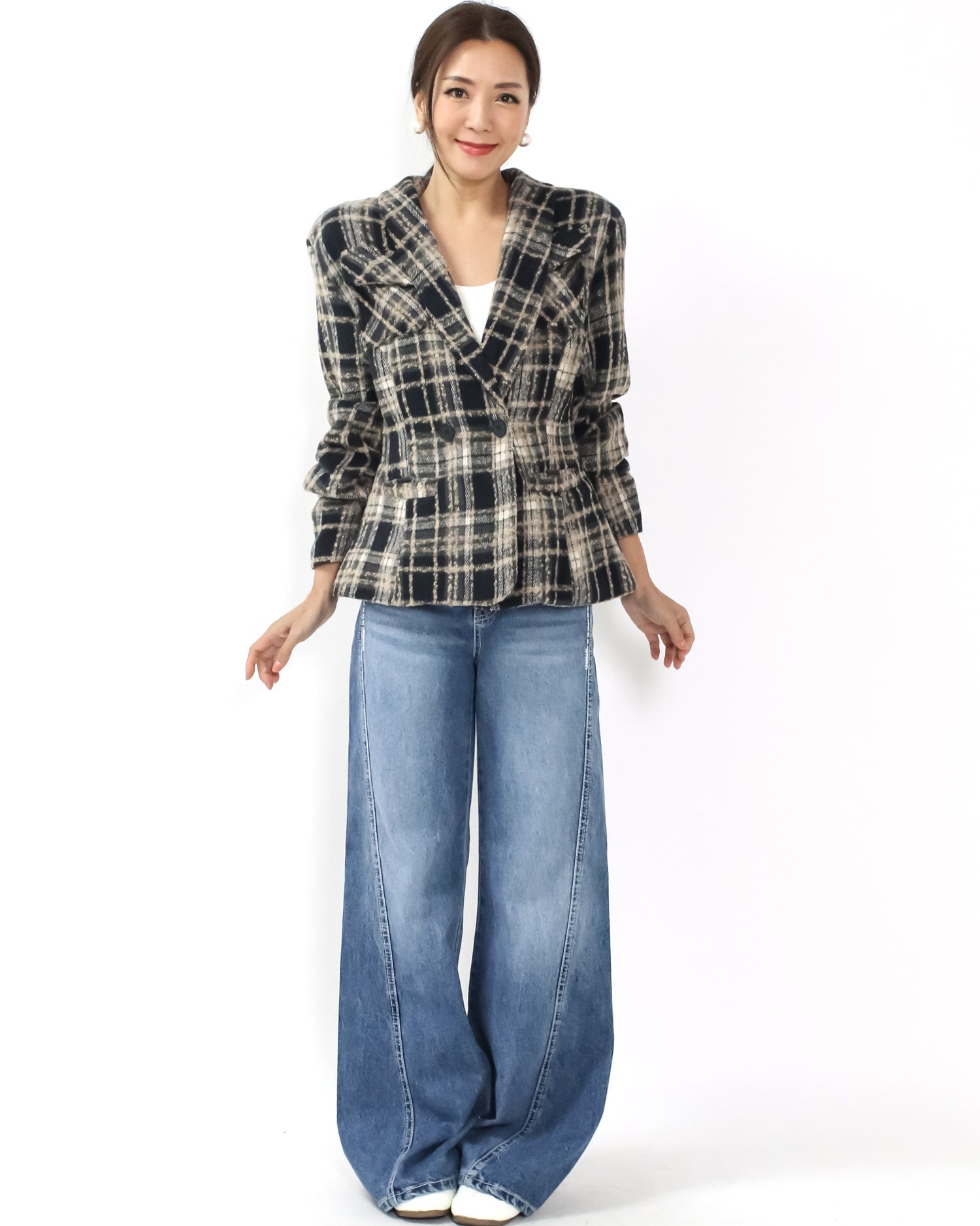 beige & black checkers wool blended jacket *pre-order*