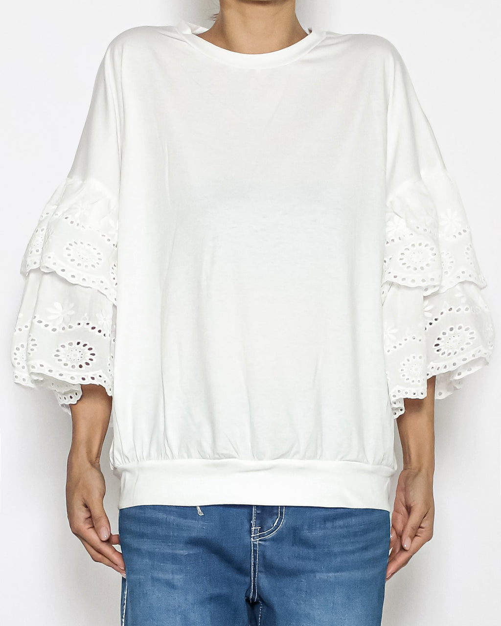 ivory w/ crochet layer sleeves tee *pre-order*